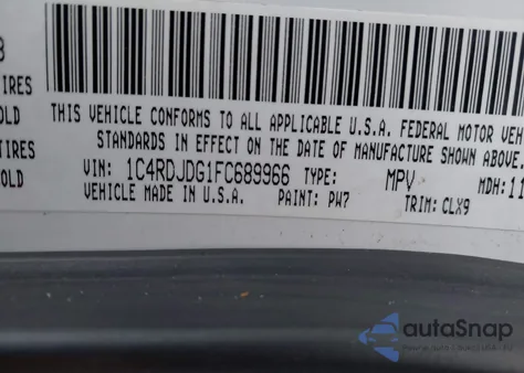 2015 Dodge Durango Limited z USA, uszkodzony, nr VIN 1C4RDJDG1FC689966